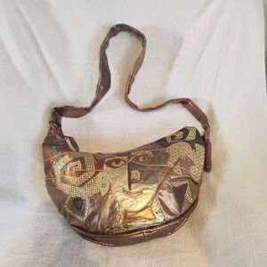 Vintage Metallic Multi Colored Patchwork Face Metal Studded Shoulder Bag Purse